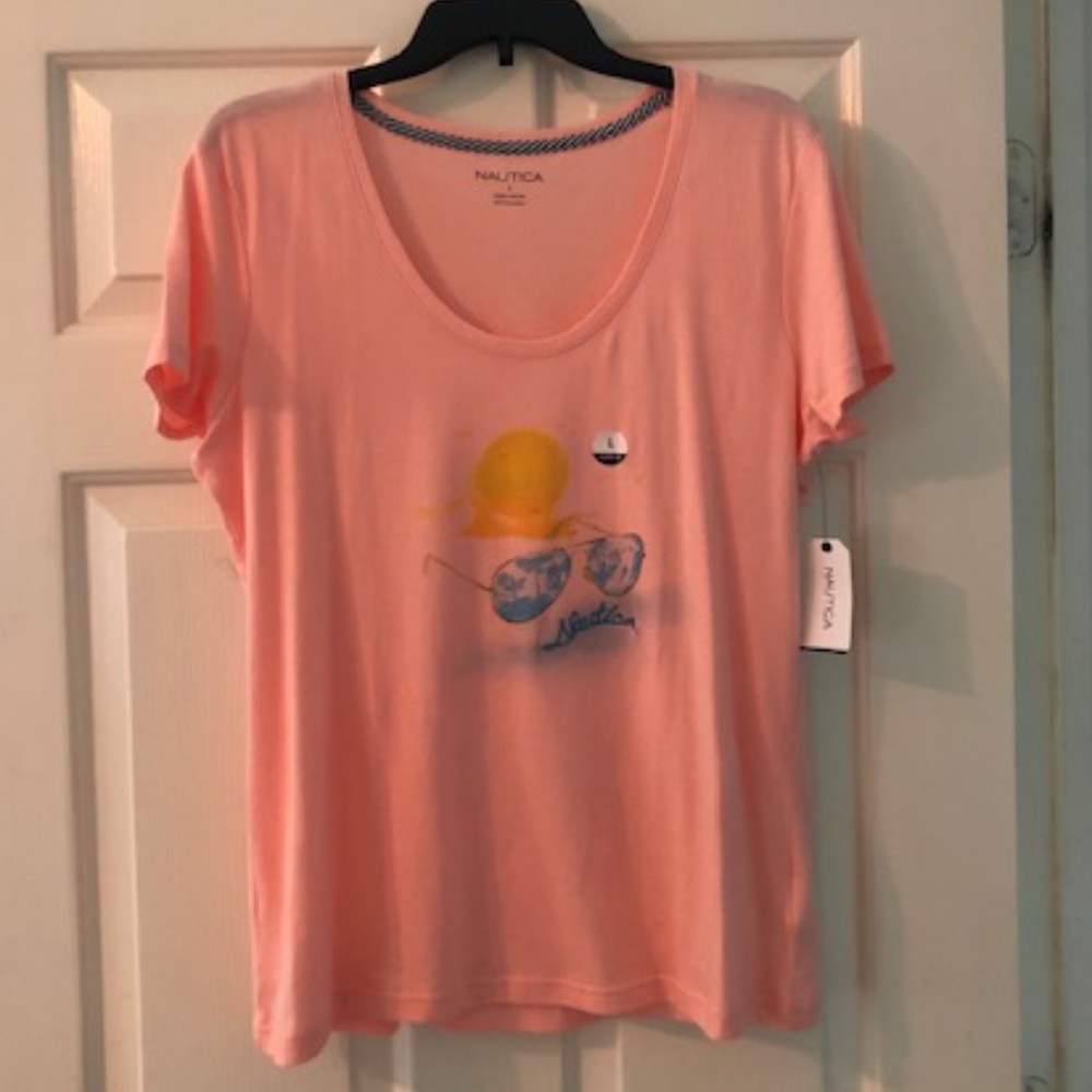 Nautica T-shirt Cotton Coral Sunglasses L NWT